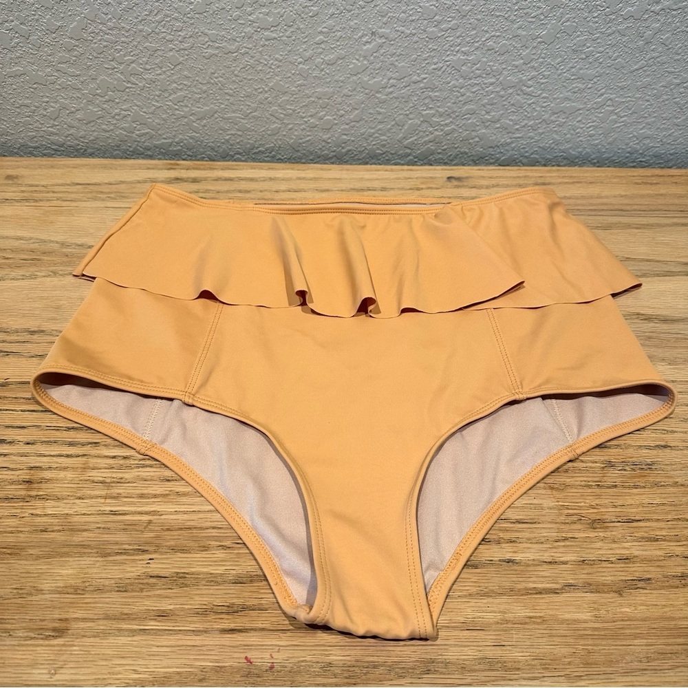 Kortni Jeane Ruffled Swim Bottoms Orange Womens Size Medium